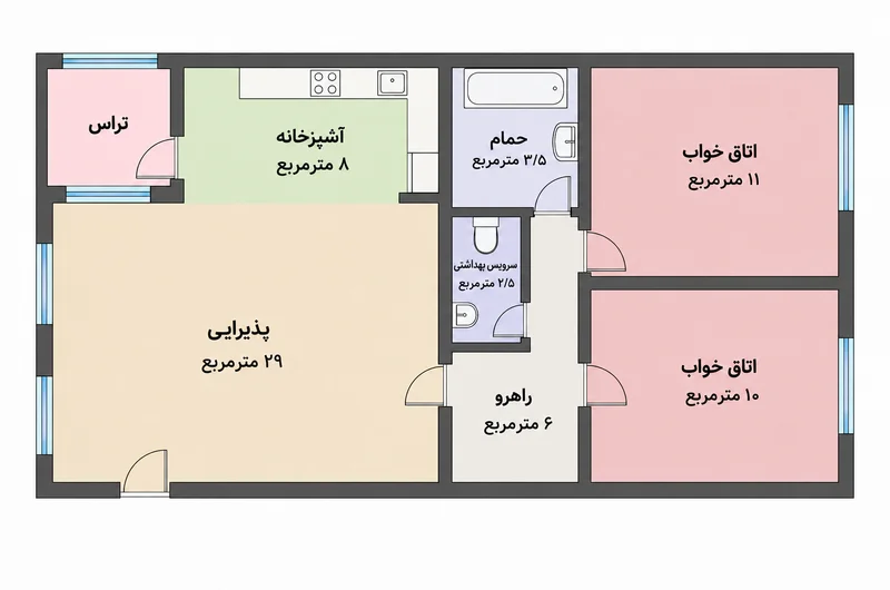 پلان خانه ۷۰ متری دوخوابه برای برآورد هزینه بازسازی